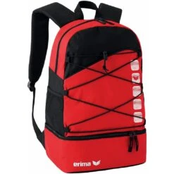 Erima Rucksack Club 5 - Multifunktionsrucksack Mit Bodelfach - Rot/schwarz 30x18x45cm