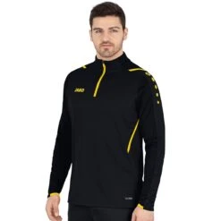 JAKO Langarmshirt Ziptop Challenge - Fleece-Innenseite, Zip-Reissverschluss - Schwarz/gelb Herren