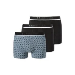 Schiesser Unterwäsche Boxershorts 95/5 Uni Gemustert Schwarz/royalblau Herren - 3 Stück